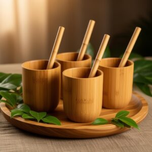 Bộ 6 cốc tre và 6 ống hút tự nhiên Bước Chân Xanh